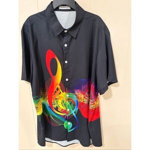 Hawalili Mens Shirt, size Large, Music Theme, Short Sleeves